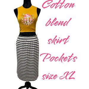 Women's comfy cotton blend striped SKIRT with pockets